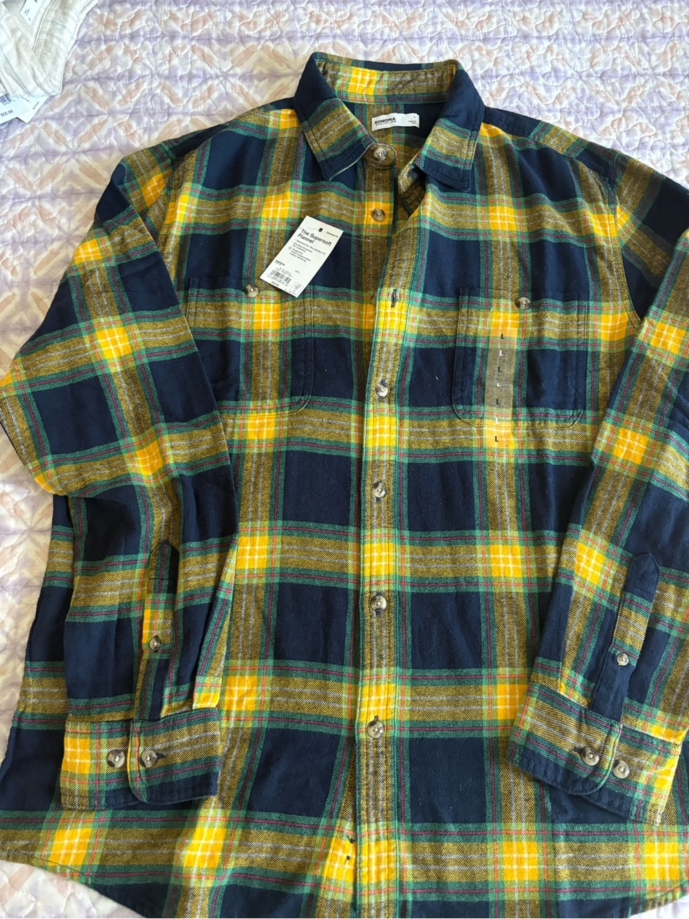 Sonoma Men's Navy, Yellow & Green Plaid Shirt Jacket